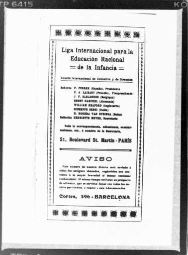 Cartell de la Lliga Internacional per l'Educació Racional de la Infància