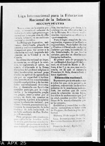 Lliga Internacional per l'Educació racional. Secció de Cuba