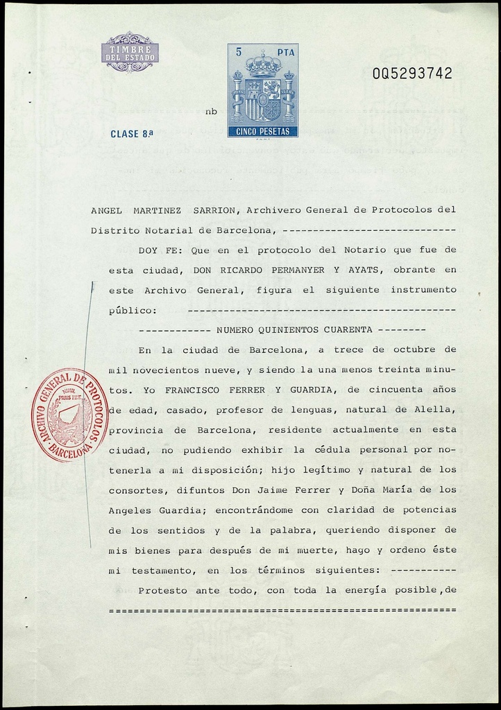 Testament de Francesc Ferrer i Guàrdia