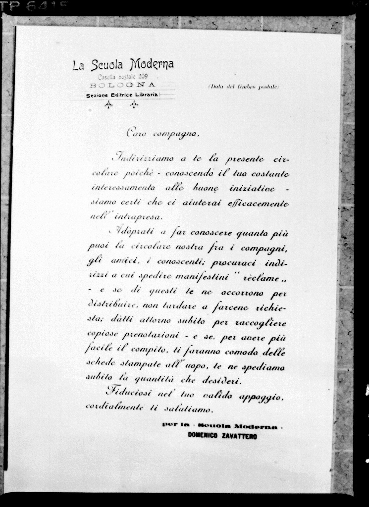 Carta per la difusió de l’Scuola Moderna, Escola Moderna de Bolonya