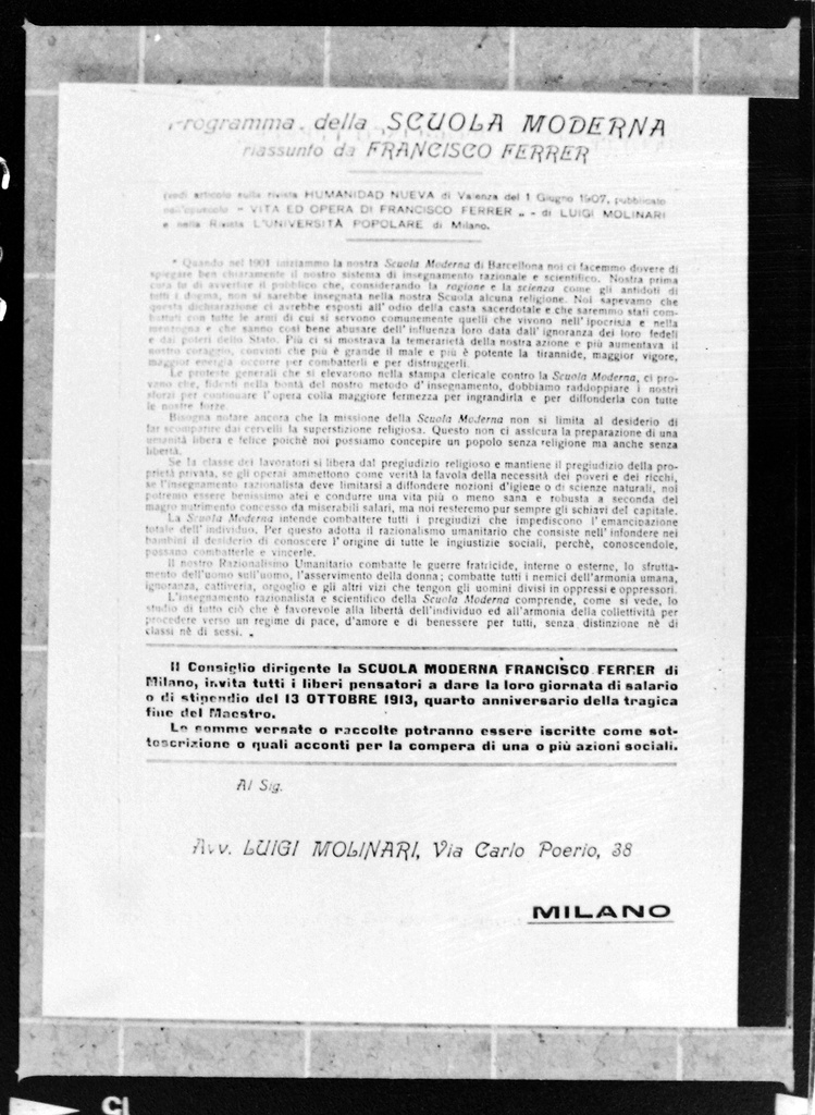 Programma della Scuola Moderna riassunto da Francisco Ferrer