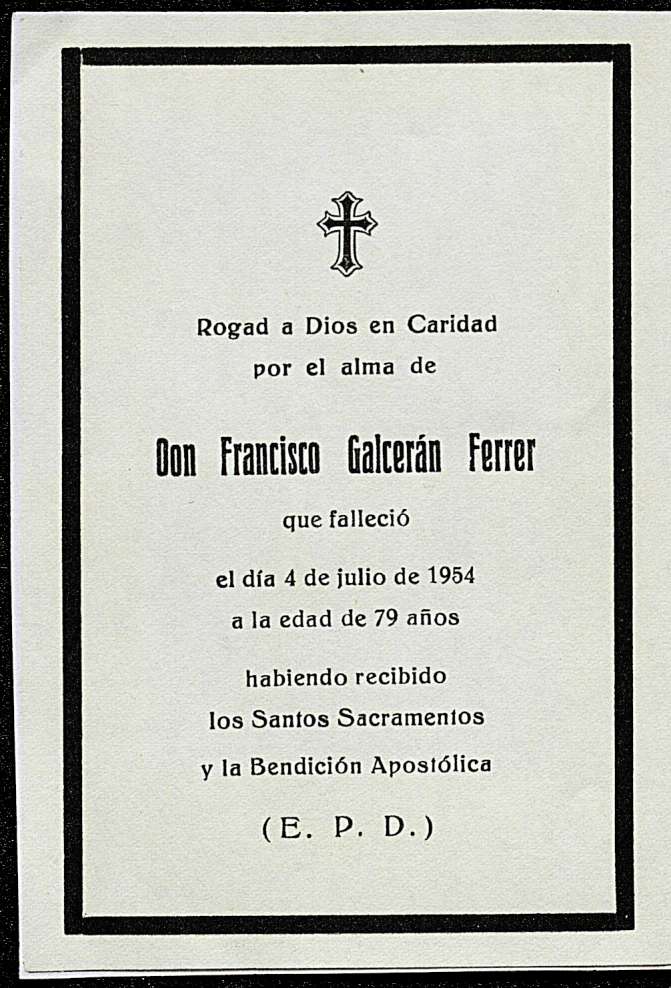 Esquela de Francisco Galcerán Ferrer