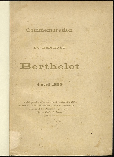 [O7/07 - R-0044] Berthelot: commémoration du banquet. 4 avril 1895