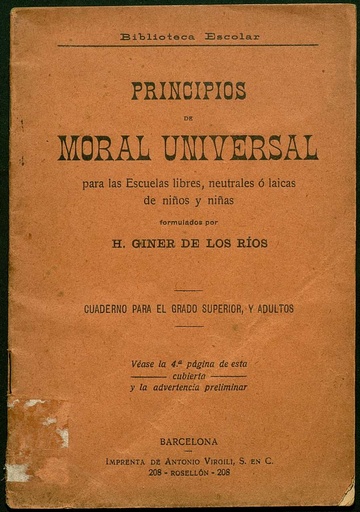 [N5/27 - R-0350] Principios de Moral Universal para Escuelas libres, neutrales ó laicas de niños y niñas