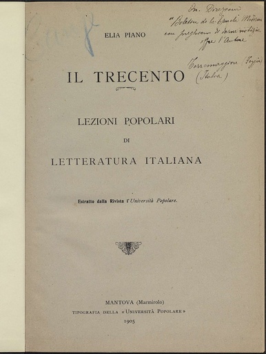 [O7/03 - R-0047] Il trecento. Lezioni popolari di letteratura italiana