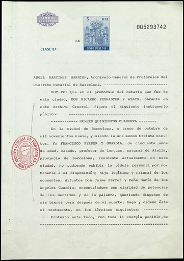 [L9/06 - FG-0189] Testament de Francesc Ferrer i Guàrdia