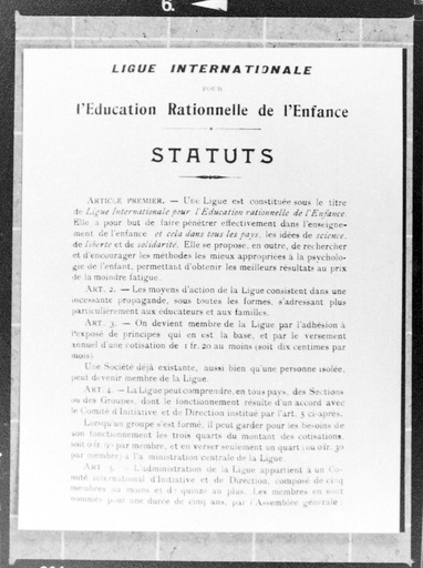 [L10/AF4 (negatiu) L10/AF5 - E-140] Estatuts de la Ligue Internationale pour l’Education rationnelle de l’Enfance (1/3)