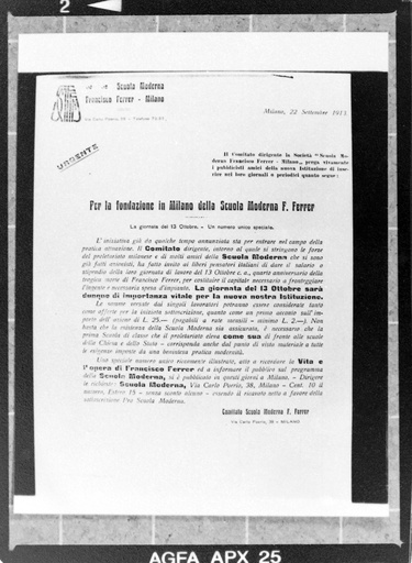 [L10/AF4 (negatiu) L10/AF5 - E-137] Per la fondazione in Milano della Scuola Moderna F. Ferrer