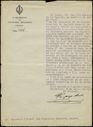 [L2/33 - FG-0520] Concessió invalidació notes a la Hoja de Hechos de Francisco Galcerán Ferrer